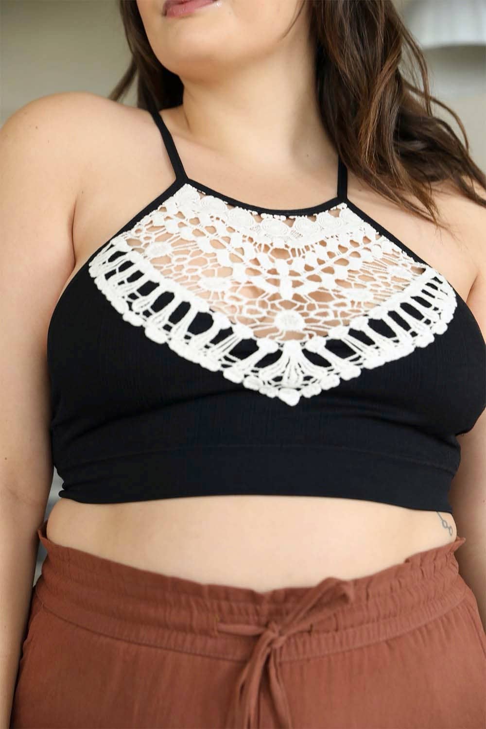 Plus Size Crochet Lace High Neck Bralette